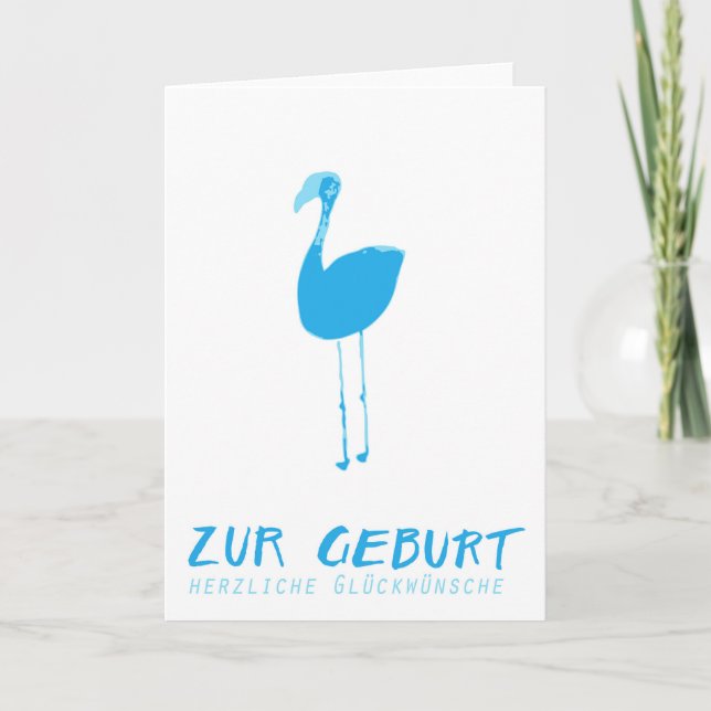 Glückwunschkarte zur Geburt: Flamingo blau Karte (Vorderseite)
