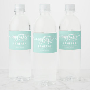 Glückwunschs Calligraphy Aqua Blue Abschluss Wasserflaschenetikett