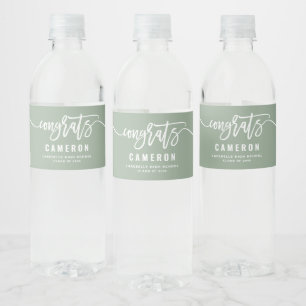 Glückwunschs Calligraphy Sage Green Abschluss Wasserflaschenetikett