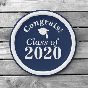 Glückwunschs Class of 2024 Navy White Pappteller