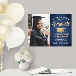 Glückwunschs Foto Brushed Navy Blue & Gold Abschlu Poster