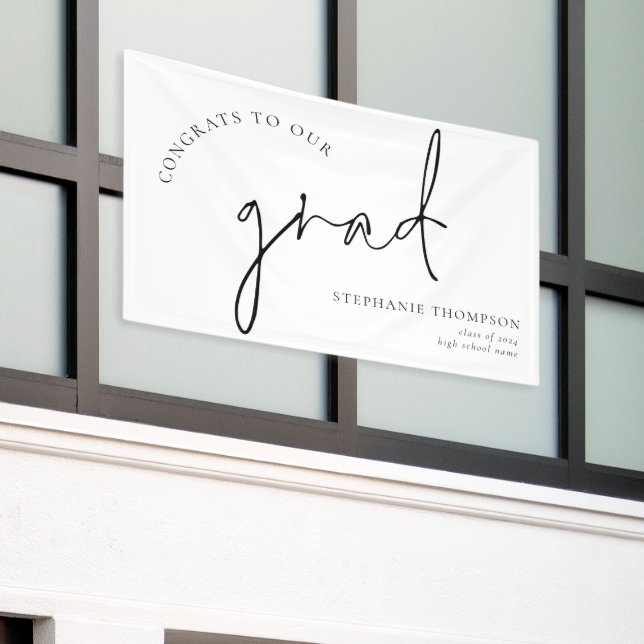 Glückwunschs Grad Black Script Abschluss Announce Banner (Äußeres Gebäude)