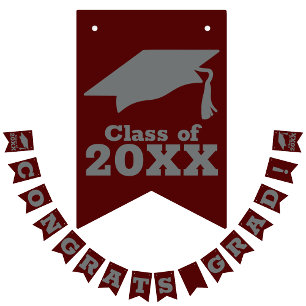 Glückwunschs Grad Dark Maroon und Grau Wimpelkette