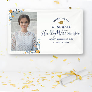 Glückwunschs Grad Foto Blume Navy Gold Abschluss Banner