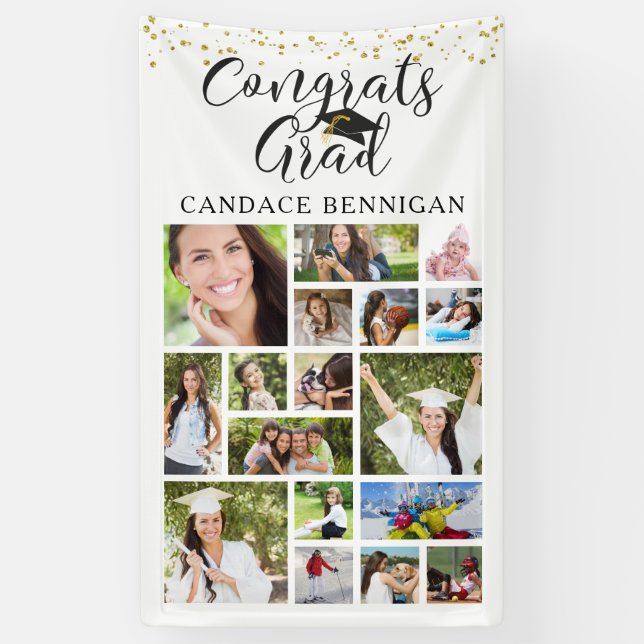 GLÜCKWUNSCHS GRAD Foto Collage Script Confetti Banner (Vertikal)