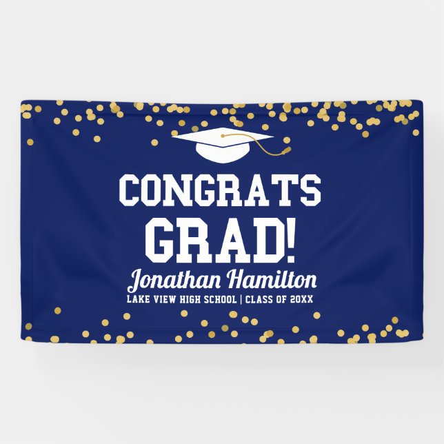 Glückwunschs Grad Navy Blue Grad Party Banner (Horizontal)