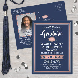 Glückwunschs Grad Navy Blue & Pink Save the Date F Ankündigungspostkarte