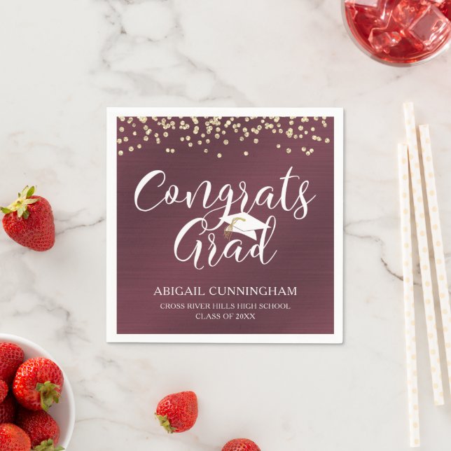 GLÜCKWUNSCHS GRAD Script Typografy Metallic Maroon Serviette (Beispiel)