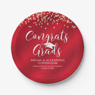 GLÜCKWUNSCHS GRADS Red Gold Confetti Personalisier Pappteller