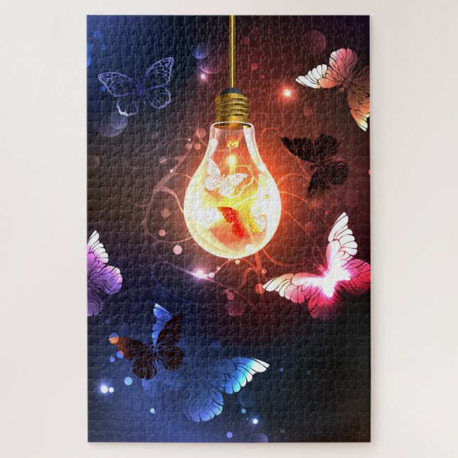 Glühbirne mit Nachtschmetterlingen Puzzle (Vertikal)