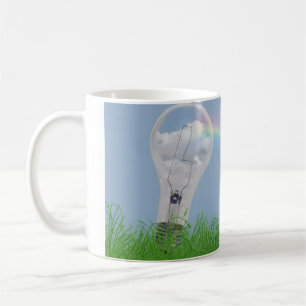 Glühbirne mit Regenbogen und Blume Tasse