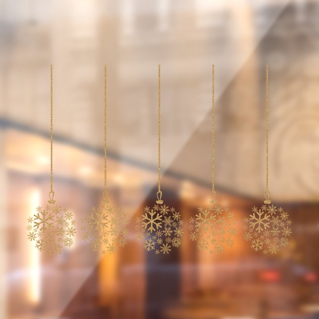 Glühbirnen aus Schneeflocken, goldenes Pack mit fü Fensteraufkleber (Blatt 2)