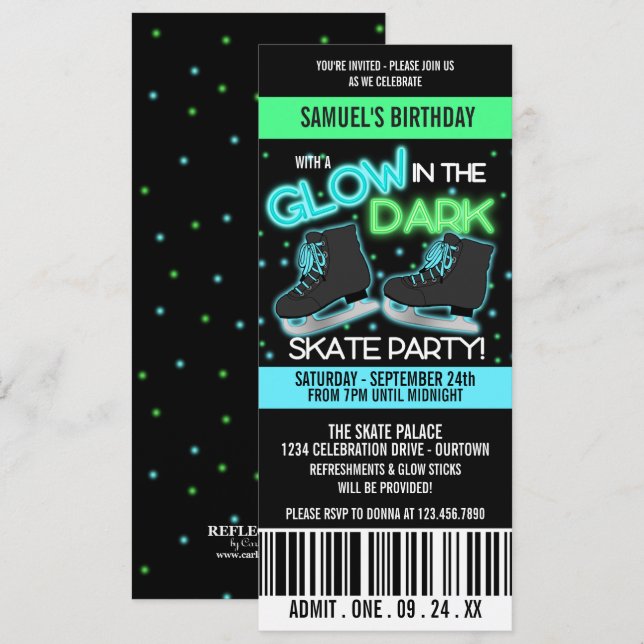 Glühen im Dunkeln-Eis-Skaten-Party Einladung (Vorne/Hinten)