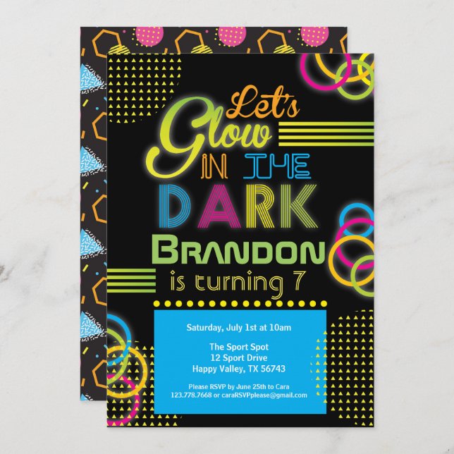 Glühen im dunklen, kinderblauen Party Einladung (Vorne/Hinten)