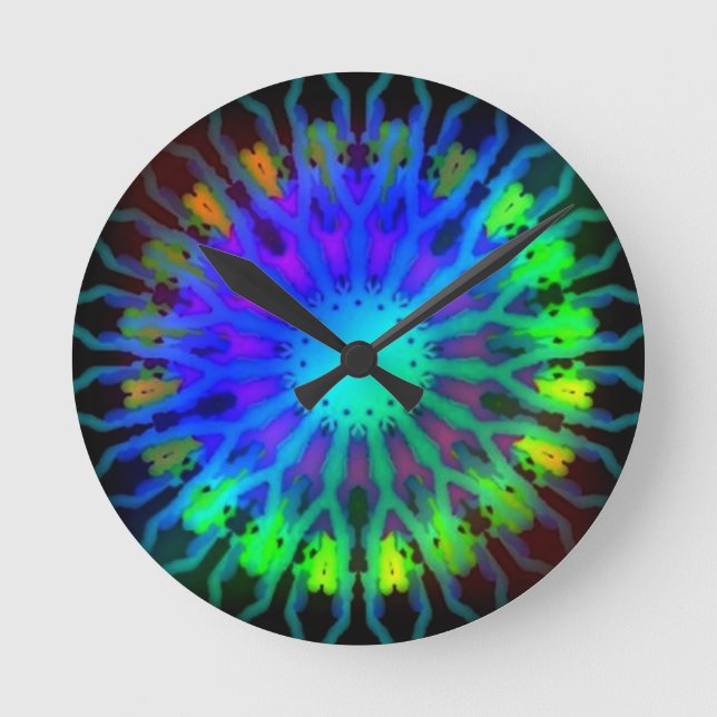 Glühen in der dunklen Kaleidoskopkunst Runde Wanduhr (Vorderseite)