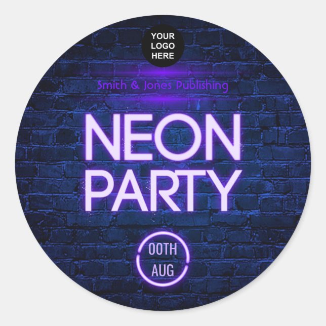 Glühen in der dunklen Neon Corporate Party Einladu Runder Aufkleber (Vorderseite)