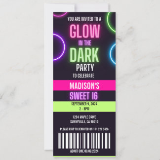 Glühen in der dunklen Neon Sweet 16 Party Ticket Einladung