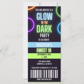 Glühen in der dunklen Neon Sweet 16 Party Ticket Einladung