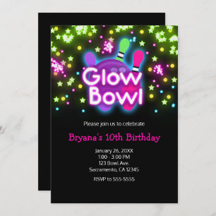 Glühen-Schüssel-Bowlings-Neon hat Einladung