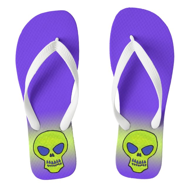 Glühend grüne Alien Skull Zähne Lila Flip Flops (Fußbett)