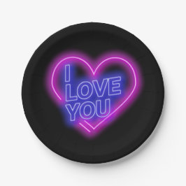 Glühend Neon Pink Blue Valentines Herz Klein 7" Pappteller