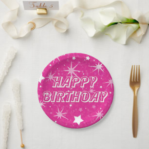 Glühend Rosa Glitzer Sterne Happy Birthday Party Pappteller