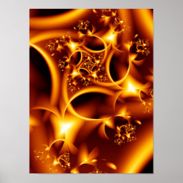 Glühende Bernstein- und Gold-Flüssigkeits-Feuer-Fr Poster