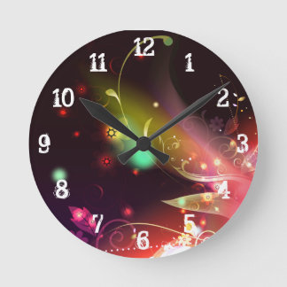 Glühende Blume und Schnörkel: Wall Clock Runde Wanduhr