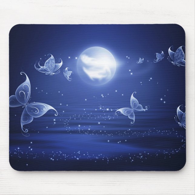 Glühende Butterfliegen Luna-Motten fliegen durch M Mousepad (Vorne)