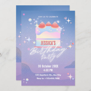 Glühende Erdbeerkuchen Geburtstag Einladung