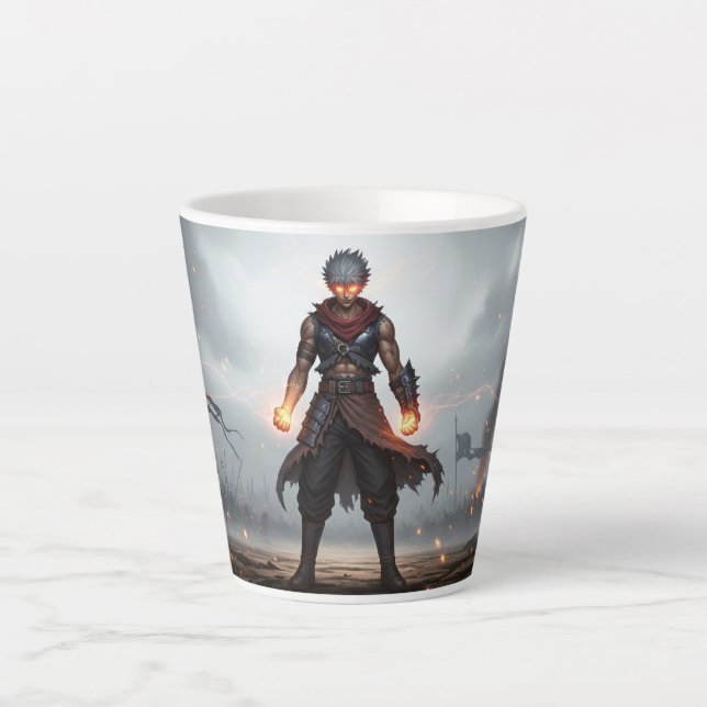 Glühende Fäuste | Dunkle Anime-Krieger-Tasse Milchtasse (Vorderseite)