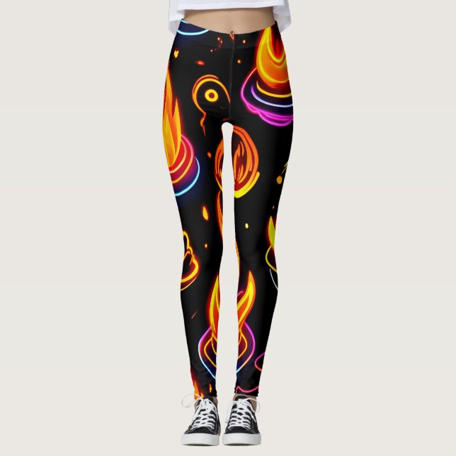 Glühende Flammensymbole auf dunkler Leinwand Leggings (Vorderseite)