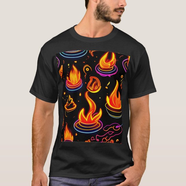 Glühende Flammensymbole auf dunkler Leinwand T-Shirt (Vorderseite)