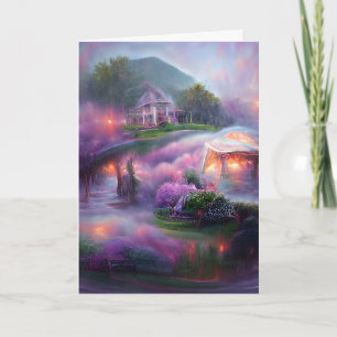 Glühende Gazebo Wispy Lila Wisteria am Teich Karte