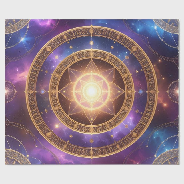 Glühende goldene kosmische Kartenverschenkung Geschenkpapier (Flach)