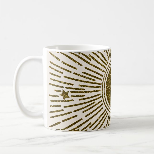 Glühende goldene Sonne, Vintage Strahlen. Kaffeetasse (Links)