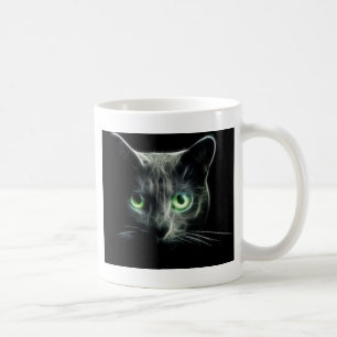 Glühende grüne Augen der Miezekatzekatze Tasse