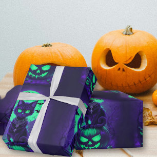 Glühende grüne Augen Schwarze Katze Geschenkpapier