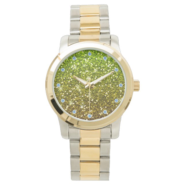 Glühende hellgrüne Glitzer Armbanduhr (Vorderseite)