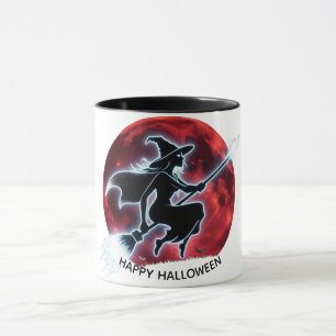 Glühende Hexe, die über die Halloween-Tasse des ro Tasse