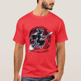 Glühende Hexe fliegender Roter Mond Männer-T-Shirt T-Shirt
