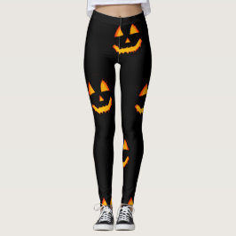 Glühende Jack-Lattern-Oberfläche auf schwarzem Hal Leggings