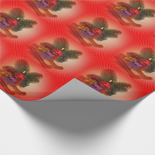 Glühende Kerze mit Weihnachtsgeschenk Geschenkpapier (Ecke)