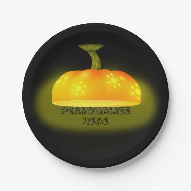 Glühende Kürbis Fall niedliche schwarze Orange Pappteller (Vorderseite)