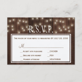 Glühende Lichter rustikale Scheunenholz Hochzeit R RSVP Karte