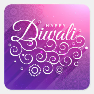Glühende Lila blühend Ornament Happy Diwali Quadratischer Aufkleber