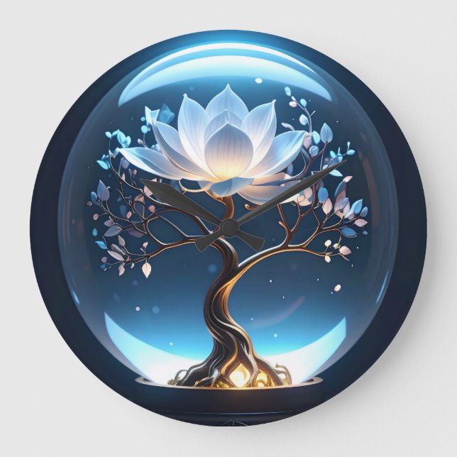 Glühende Lotus Globe-Uhr Große Wanduhr (Vorderseite)