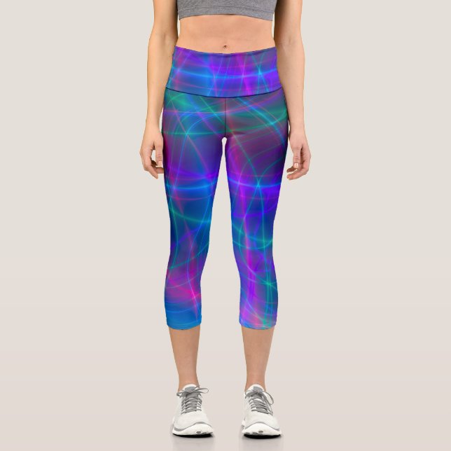 Glühende mehrfarbige Rays Capri Leggings (Vorderseite)