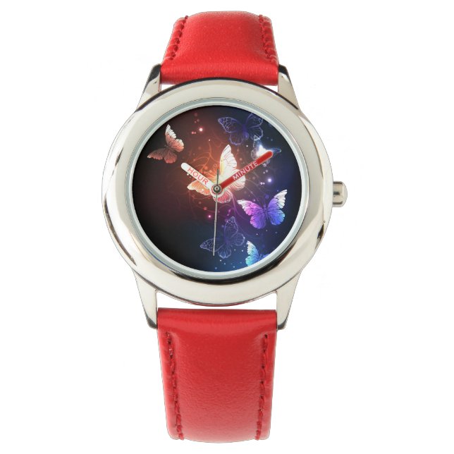 Glühende Nachtschmetterlinge Armbanduhr (Vorderseite)