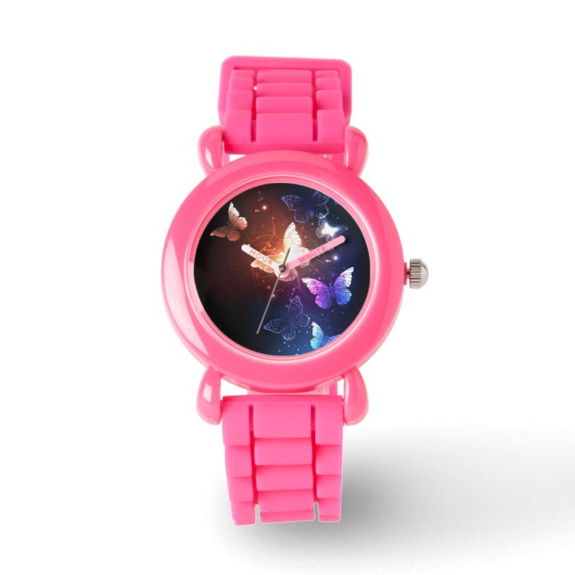 Glühende Nachtschmetterlinge Armbanduhr (Vorderseite)